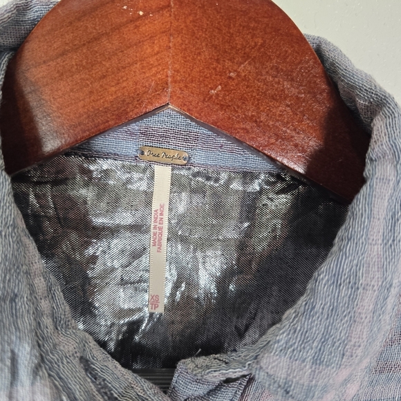 Free People Cutie Metallic Plaid Blue Dolman Cropped Button Down Boho‎ Chic XS - Picture 8 of 10